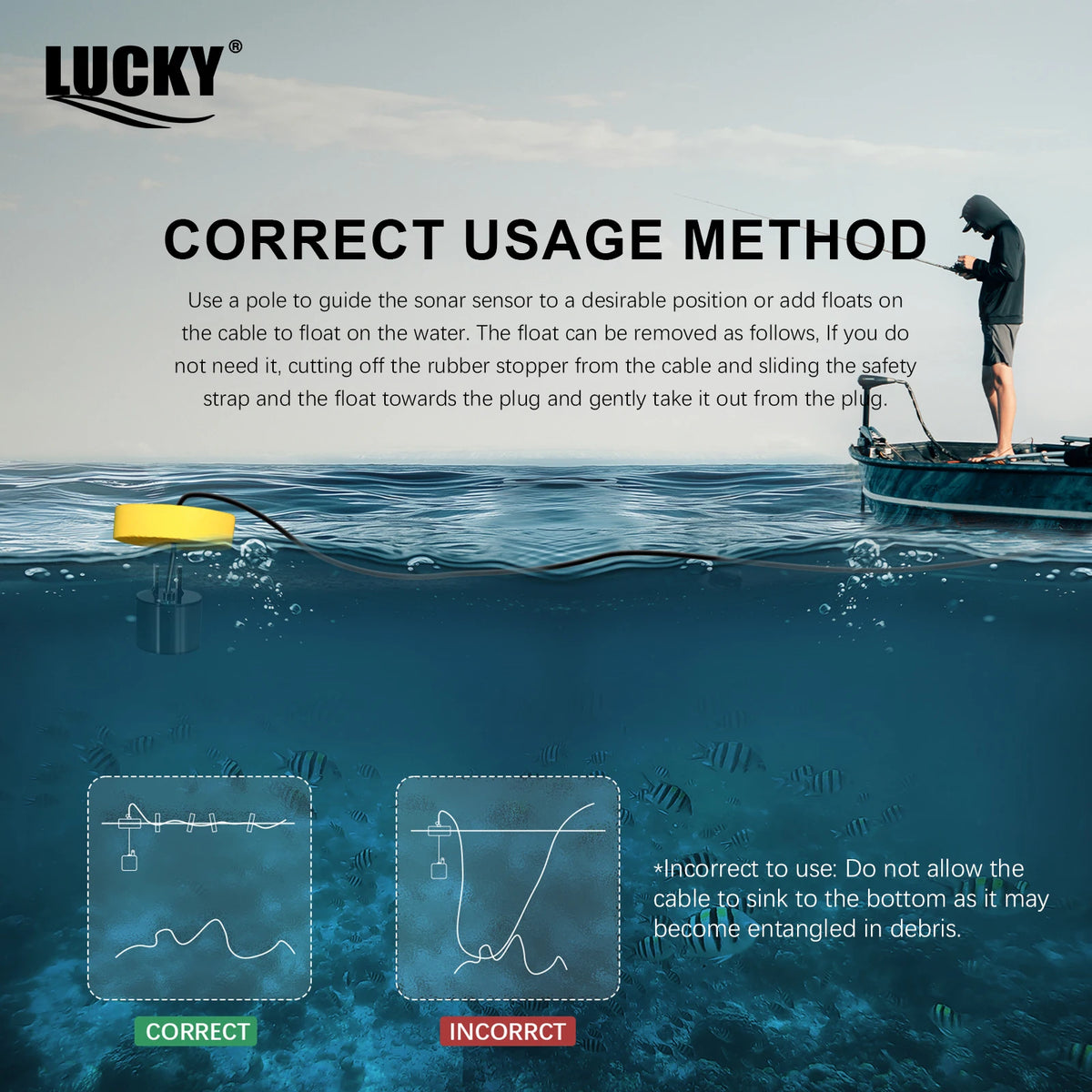 FFC1108-1 Portable Fish Finder – 100M Sonar Depth Alarm with 45° Coverage for Lake & Sea Fishing