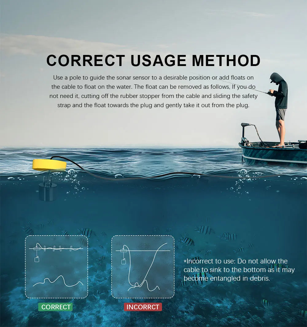FFC1108-1 Portable Fish Finder – 100M Sonar Depth Alarm with 45° Coverage for Lake & Sea Fishing