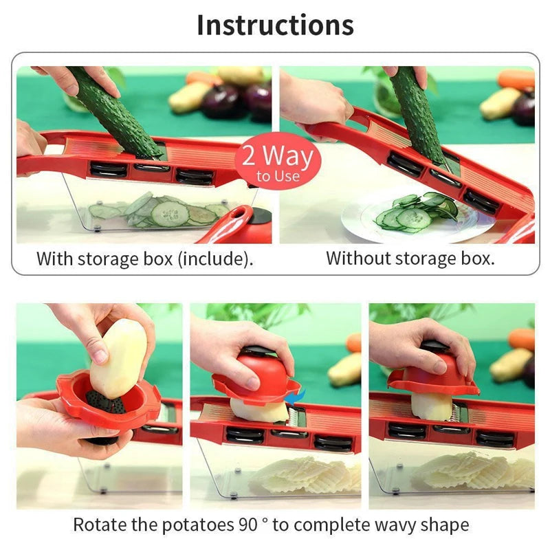 Multifunctional Vegetable Chopper & Grater – Manual Fruit, Potato, Cheese & Onion Slicer