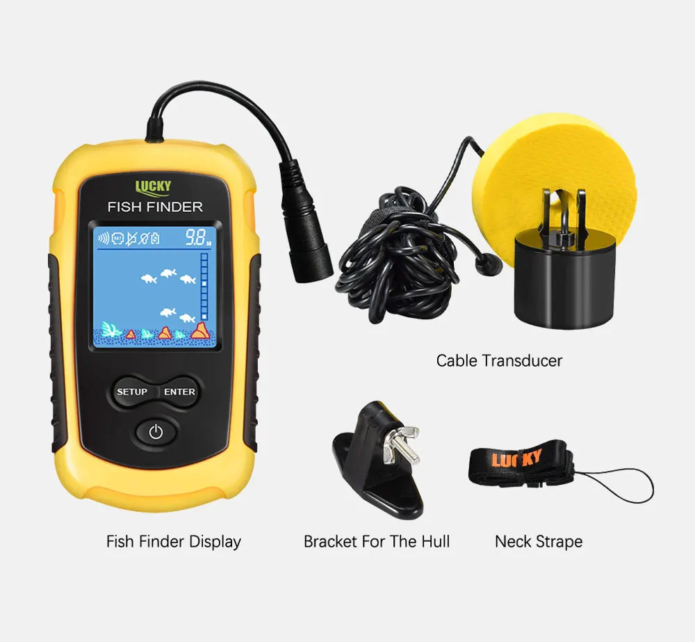 FFC1108-1 Portable Fish Finder – 100M Sonar Depth Alarm with 45° Coverage for Lake & Sea Fishing