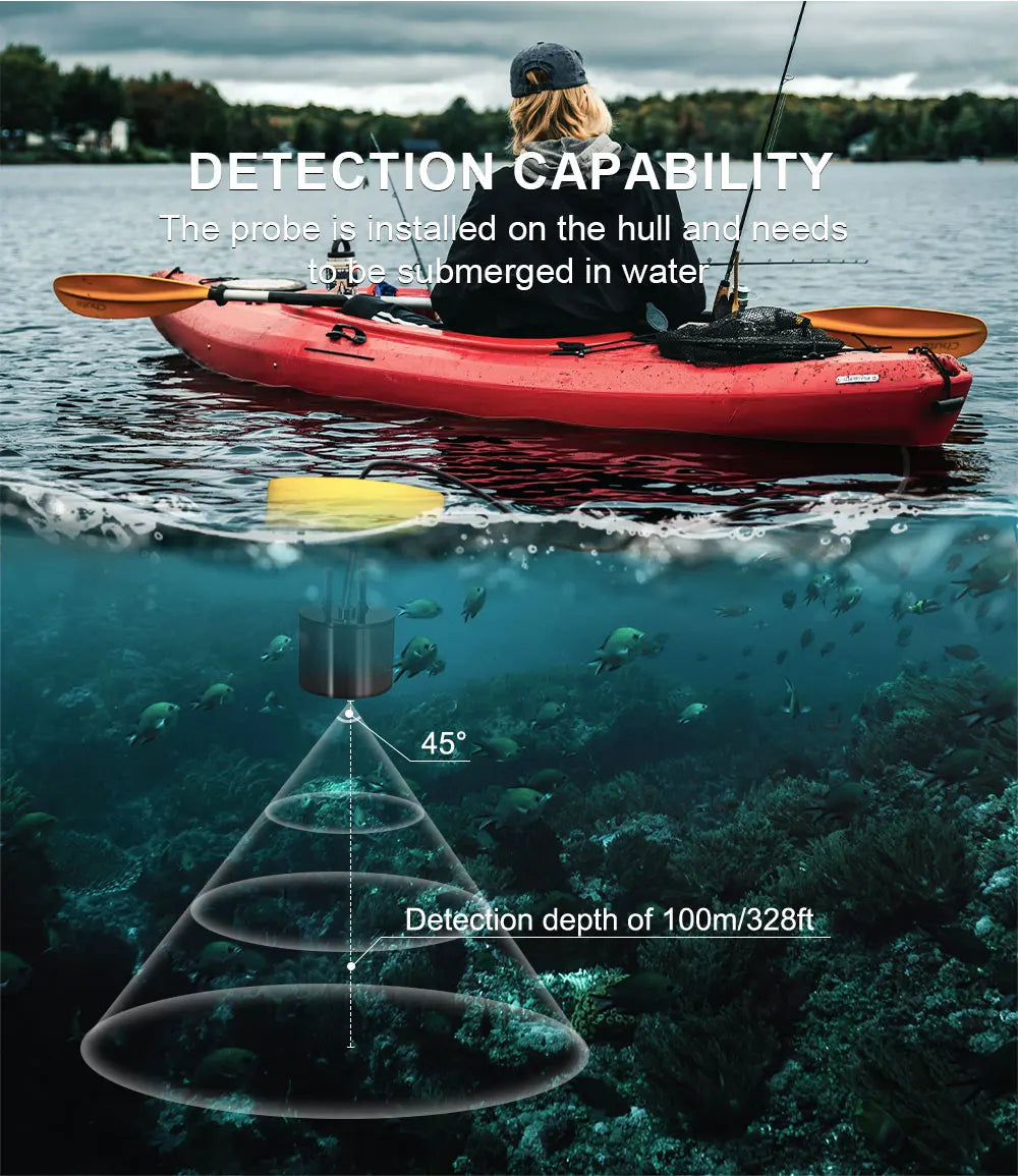 FFC1108-1 Portable Fish Finder – 100M Sonar Depth Alarm with 45° Coverage for Lake & Sea Fishing