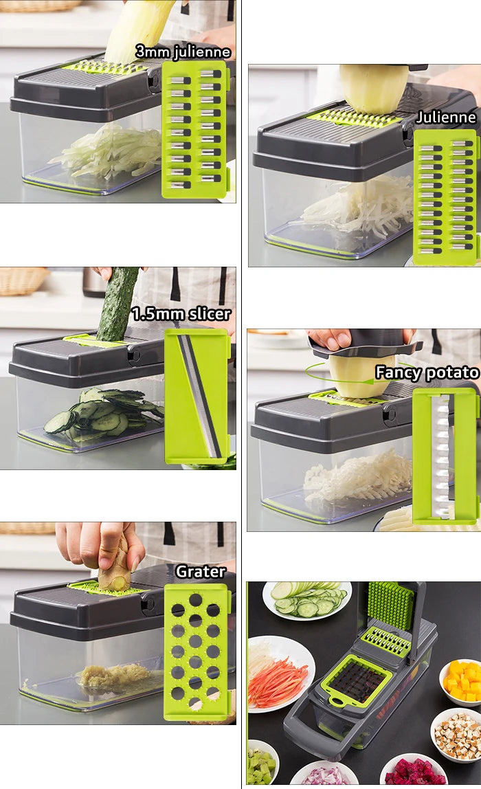Multifunctional Vegetable Chopper & Grater – Manual Fruit, Potato, Cheese & Onion Slicer