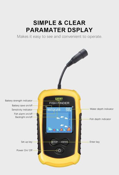 FFC1108-1 Portable Fish Finder – 100M Sonar Depth Alarm with 45° Coverage for Lake & Sea Fishing