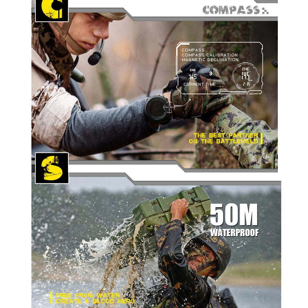 NORTH EDGE Men’s Outdoor Digital Sports Watch – Military-Style Altimeter, Barometer & Compass, 50M Waterproof