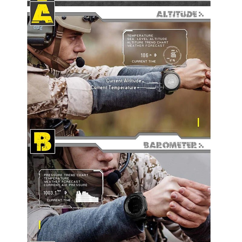 NORTH EDGE Men’s Outdoor Digital Sports Watch – Military-Style Altimeter, Barometer & Compass, 50M Waterproof